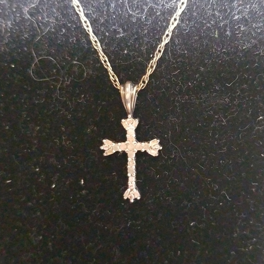 .925 Sterling HN Rhinestone Cross Necklace